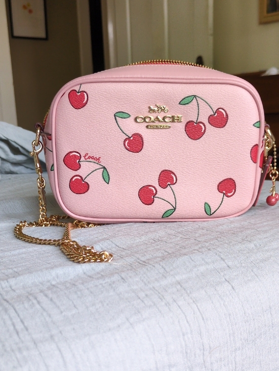 Coach Handbags - Coach Pink Cherry Print Crossbody with Gold Chain